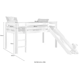 Vipack Hochbett Pino mit Rutsche 90 x 200 cm Kiefer massiv weiß
