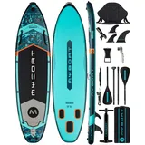 MYBOAT Extra breites aufblasbares Paddelboard zum Angeln, Stand-Up-Paddle-Board, Sup-Board mit Angelrutenhalter, Kajaksitz, 3 abnehmbare Flossen, Handpumpe, Starkes Paddel, Kamerahalterung