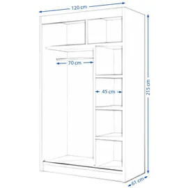 beautysofa Schiebtürenschrank PACO 120 cm Farbe: Eiche Craft golden
