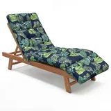 Outdoor Liegenauflage Auflage Gartenliege: 183x53 cm Wasserdicht Gartenkissen mit Haltegurten Dickes für Sonnenliege Liegestuhl Auflagen für Deckchair Sitzauflage Balkon und Pool (Green leaves)