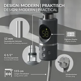 luxebath ML-Design Heizstab 900 W mit Thermostat und LCD-Display