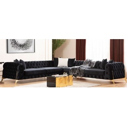 Casa Padrino Luxus Chesterfield Ecksofa Schwarz / Gold 310 x 270 x H. 70 cm - Chesterfield Wohnzimmer Sofa - Wohnzimmer Möbel - Luxus Chesterfield Möbel - Luxus Wohnzimmer Einrichtung