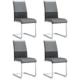 Flieks Freischwinger (Set, 4 St), 4er Set Esszimmerstuhl Polsterstühle Kunstleder und Leinen grau