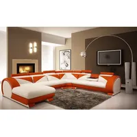 JVmoebel Wohnlandschaft Ledersofa XXL mit USB Wohnlandschaft Ledercouch Big Sofa Couch Ecksofa, 1 Teile, Made in Europa orange