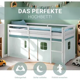 Homestyle4u Hochbett 90 x 200 cm Kiefer massiv lackiert mintgrün