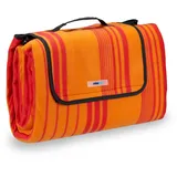 Relaxdays Picknickdecke Fleece orange-rot gestreift 200 x 200 cm