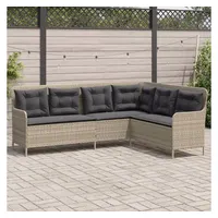vidaXL Gartensofa in L-Form mit Kissen Hellgrau Poly Rattan