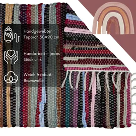 Marrakesch Orient & Mediterran Interior Callum Bunt Teppich 90×50cm | Boho-Vorleger aus recycelter Baumwolle