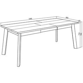 SKRAUT HOME Esszimmertisch, Eiche Holzwerkstoff, 10-Sitzer, Rechteckig,Rechteckig, 194x75x90 cm, Esszimmer, Tische, Esstische