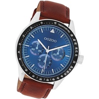 OOZOO Quarzuhr Oozoo Herren Armbanduhr Timepieces, Herrenuhr Lederarmband braun, rundes Gehäuse, groß (ca. 45mm) braun
