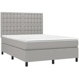 vidaXL Boxspringbett mit Matratze & LED Hellgrau 140x200 cm Stoff