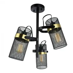 HOME DELUXE - Deckenleuchte LAMBA - Schwarz / Gold, Blendfreies Licht, 54,5 x 48 cm, Metall / Rattan I Pendelleuchte Deckenlampe Pendellampen