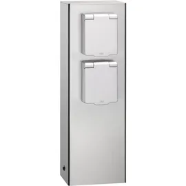 Lcd Steckdosensäule Edelstahl H 260 mm 2 Steckdosen IP44 Silber/Weiß
