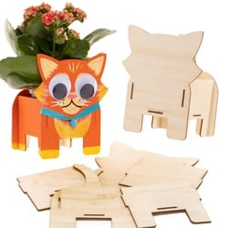 3 x Katzen Blumentopf Bastelsets aus Holz (3 Stück) Basteln mit Holz