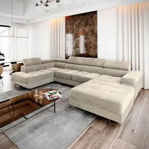 masseno Eckcouch Polyester U-Form 2-Sitzer Beige