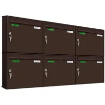 AL Briefkastensysteme Basic 6er Briefkasten RAL 8017 Schokoladenbraun inkl. Zeitungsfach