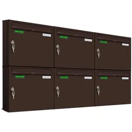 AL Briefkastensysteme Basic 6er Briefkasten RAL 8017 Schokoladenbraun inkl. Zeitungsfach