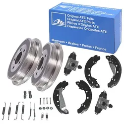 Ate 2x Bremstrommel+Backen+Zylinder+Zubehör für Audi, Seat, VW