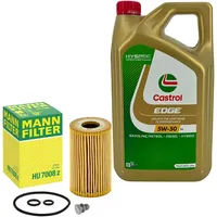 5L Castrol EDGE 5W-30 LL Mann Filter HU 7008Z für Audi VW Golf V VI Passat
