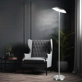 Nowa Stehleuchte Stehlampe, Tastdimmer 3 Stufen verstellbar, Wohnzimmerleuchte, silber Metall, beweglicher Spot, LED 21W 1700lm 3000K, H 140 cm