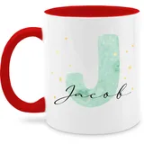 Tasse Tassen 325ml - Anfangsbuchstabe Personalisierbar mit Namen | Geschenk mit Initialen | Initialbuchstabe und Name individuell kombinierbar - 325 ml - Rot - personalisierte kaffeetasse