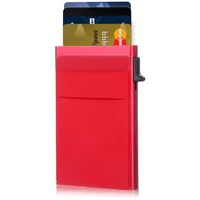 Lockcard Wallet Kreditkartenetui Card Holder Herren Card Holder mit Münzfach Kreditkartenetui Herren Kartenetui Herren Portmonee Herren Portmonee Herren Slim RFID Schutz Pop up Card Wallet (Rot)