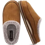 KuaiLu Herren Memory-Schaum Clog Hausschuhe Bequeme handgemachte Stitch Microsuede Slip-On Hausschuhe mit Fußgewölbestütze Warme Kunstpelz gefütterte Gummisohle Indoor Outdoor