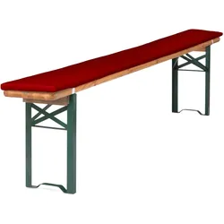 TexDeko Bierbankauflage gepolstert 220x25x2cm  3TLG Set Blickdicht mit Tischdecke 250x100cm (universal), Rot