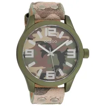 Oozoo Armbanduhr Basic Line mit Lederband 47 MM Dunkelgrün/Camouflage C1067