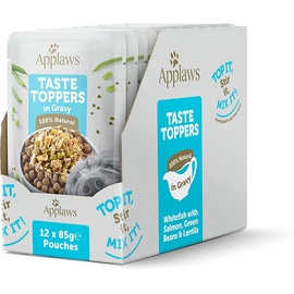 Applaws Taste Toppers 100% natürliche Wet Dog Food Topper, Grain Free Whitefish mit Lachs und Gemüse in Soße Beutel 12 x 85g Beutel