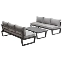 Dehner Gartenlounge Bellevue 3-teilig, Aluminium/Polyester/Polyurethan, dunkelgrau/hellgrau
