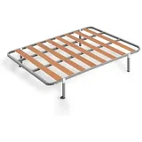 HOGAR24 ES Basic Lattenrost mit Holzlatten | Gestell aus Stahlrohren von 30 x 30 mm | Maße: 120 x 200 cm | Inklusive Set mit 32 cm Füßen | Rollen auf 2 Beinen für eine bessere Bewegung