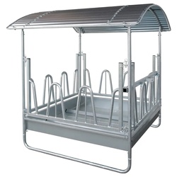 Kerbl Viereckraufe Standard, Futterraufe, Rundballenraufe mit Dach und Palisadenfressgitter