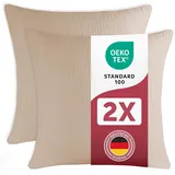 Blumtal Musselin Kissenbezug 80x80 cm 2er Set - Oeko-TEX zert. Kissenbezug Musselin aus 100% Baumwolle - extra weiches Kissen-Set waschbar bei 40 °C - atmungsaktive Sommer Kissenbezüge Taupe
