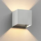 ledscom.de Wandleuchte CUBEL für außen, weiß, IP65, Up & Downlight, quadratisch + LED Lampe 501lm, warmweiß