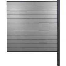 MCW WPC-Sichtschutz Savoie, Windschutz Zaun, Alu-Pfosten zum Einbetonieren ~ Erweiterungselement, 185cm grau