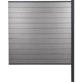 MCW WPC-Sichtschutz Savoie, Windschutz Zaun, Alu-Pfosten zum Einbetonieren ~ Erweiterungselement, 185cm grau