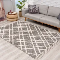 Carpet City Hochflor-Teppich CARPET CITY "Pulpy 540" Gr. 3, grau, B:160cm H:30mm L:230cm, Kunstfaser, Teppiche, Fransenteppich, besonders weich, mit Fransen, Rauten-Optik