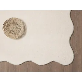 The CarPET Teppich THE CARPET "Relax Scallop kuschelig & Super Soft", beige, B:160cm L:220cm, Polyester, Teppiche, Teppich, Anti-Rutsch Unterseite, Waschbar bis 30 Grad, Felloptik