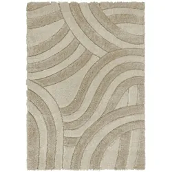 Kadima Design Hochflor-Teppich aus 100% recyceltem Polyester, handgeschnitzt & umweltfreundlich  – `Nadd`. Naturfarben, 160x230 cm