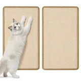 Gimars 2er Set Sisal Kratzmatte Katze 50x30cm, Kratzschutz für Sofa & Wand, Selbstklebende Kratzwand mit Klettsystem, rutschfest & Dicht Gewebt für intensives Kratzen, Beige