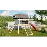 Karibu Spielhaus Fidel mit Satteldach 1,5 m Rot