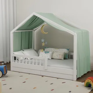 Pacok Hausbett Himmel in 5 Farben, Betthimmel Hausbett aus weichem Baumwollstoff, Stoffhimmel für Hausbett Deko, Hausbett Vorhang Mädchen Jungen, Himmel für Hausbett 145x420 cm (Grün)