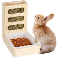 Relaxdays Heuraufe, mit Futterschale, Futterraufe für Kaninchen & Meerschweinchen,