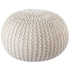 Amagohome PREMIUM Sitzhocker Pouf  ø 45cm  Strickpouf Indoor u. Outdoor - pflegeleicht & nachhaltig : beige - lipizano