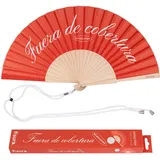 Fisura – Origineller Holzfächer mit der Aufschrift "Fuera de Cobertura“. Stilvolles, farbenfrohes Accessoire, tragbarer roter Handventilator mit Aufhänger. Maße: 42,5 x 23 cm