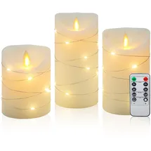 CCLIFE LED Kerzen Set mit Fernbedienung Timer Funktion 300 Stunden flackernde Paraffin Echtwachs,mit Lichterkette