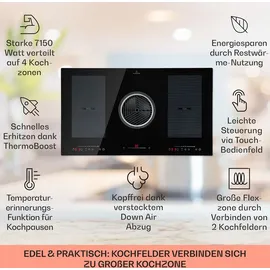 Klarstein 2-in-1 Induktionskochfeld mit Dunstabzug für Kücheninseln, Herd Stahlventilator 654m3/h Luftstrom, 4-Zonen Autarkes