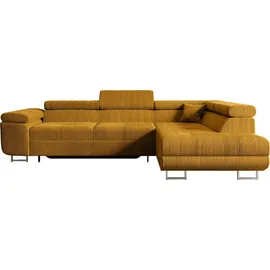 altdecor Ecksofa Cord mit Schlaffunktion 2-Sitzer Senfgelb