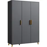 Drehtürenschrank RAUCH "Kleiderschrank Schrank Garderobe Wäscheschrank SHINJO", grau (graumetallic), B:140cm H:203cm T:53cm, Holzwerkstoff, Schränke, Griffe und Füße aus Massivholz, viel Stauraum MADE IN GERMANY